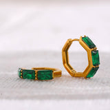Green Cubic Zirconia Stainless Steel Hoop Huggie Earrings 18k Plated