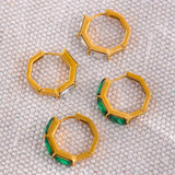 Green Cubic Zirconia Stainless Steel Hoop Huggie Earrings 18k Plated