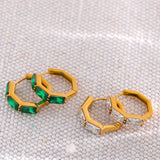 Green Cubic Zirconia Stainless Steel Hoop Huggie Earrings 18k Plated
