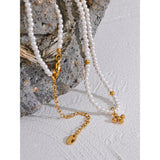Golden Pearl Bead Chain Pendant Necklace Jewelry Women Gift