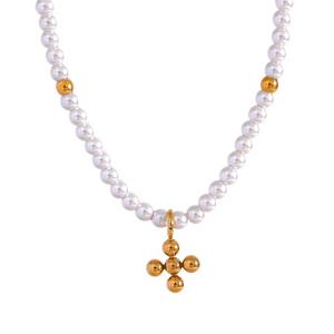 Golden Pearl Bead Chain Pendant Necklace Jewelry Women Gift