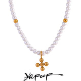 Golden Pearl Bead Chain Pendant Necklace Jewelry Women Gift