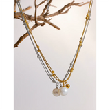 Stainless Steel Pearl Beads Chain Pendant Necklace Silver Jewelry