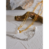 Stainless Steel Pearl Beads Chain Pendant Necklace Silver Jewelry