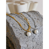 Stainless Steel Pearl Beads Chain Pendant Necklace Silver Jewelry