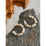 Irregular Natural Pearls Beads Steel Hoop Earrings 18k Plated Women