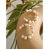 Irregular Natural Pearls Beads Steel Hoop Earrings 18k Plated Women