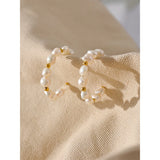 Irregular Natural Pearls Beads Steel Hoop Earrings 18k Plated Women