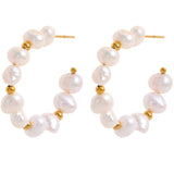 Irregular Natural Pearls Beads Steel Hoop Earrings 18k Plated Women