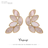 Leaf Plant Stud Earrings Natural Shell Brincos Women Party Jewelry