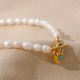 Freshwater Pearls Heart Pendant Turquoise Necklace
