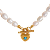 Freshwater Pearls Heart Pendant Turquoise Necklace
