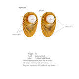 Shell Pearls Stainless Steel Oval Leaf Stud Earrings Golden