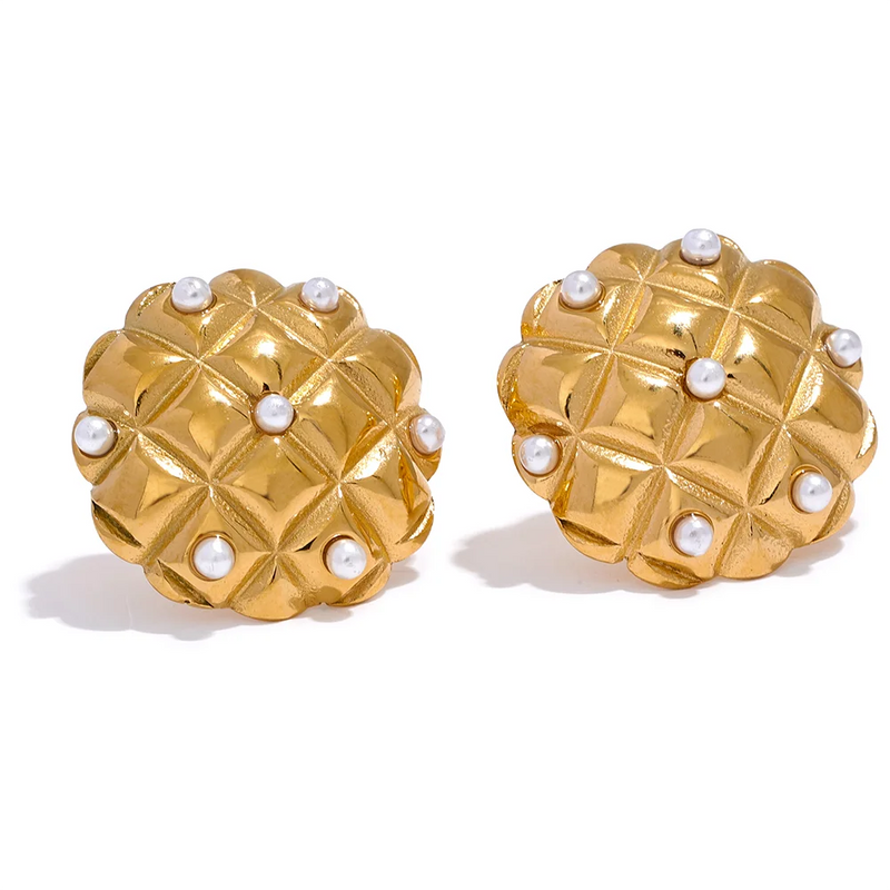 Simulated Pearls Stainless Steel Round Stud Earrings Vintage Jewelry Women
