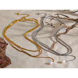 316l Stainless Steel Layered Overlay Long Chain Natural Pearl Necklace
