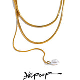 316l Stainless Steel Layered Overlay Long Chain Natural Pearl Necklace
