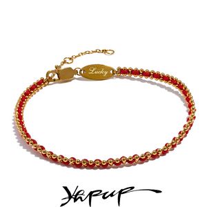 Red Poly Thread Chain Bracelet Bangle Stainless Steel Dainty Jewelry