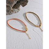 Red Poly Thread Chain Bracelet Bangle Stainless Steel Dainty Jewelry