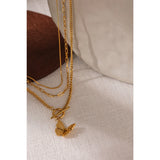Butterfly Layered Pendant Necklace Stainless Steel 18K Metal Women Necklace