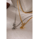 Butterfly Layered Pendant Necklace Stainless Steel 18K Metal Women Necklace
