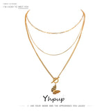 Butterfly Layered Pendant Necklace Stainless Steel 18K Metal Women Necklace