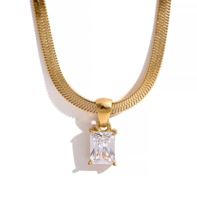 Geometric CZ Drop Necklace Golden Jewelry PVD Waterproof