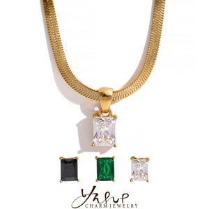 Geometric CZ Drop Necklace Golden Jewelry PVD Waterproof