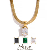 Geometric CZ Drop Necklace Golden Jewelry PVD Waterproof