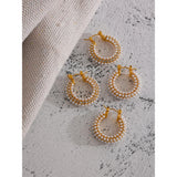Stainless Steel Pearls Hoop Huggie Earrings Romantic Charm