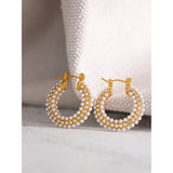 Stainless Steel Pearls Hoop Huggie Earrings Romantic Charm