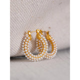 Stainless Steel Pearls Hoop Huggie Earrings Romantic Charm