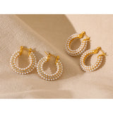Stainless Steel Pearls Hoop Huggie Earrings Romantic Charm