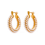 Stainless Steel Pearls Hoop Huggie Earrings Romantic Charm