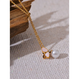 Shell Butterfly Pearl Pendant Necklace Stainless Steel Jewelry Gift
