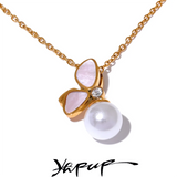 Shell Butterfly Pearl Pendant Necklace Stainless Steel Jewelry Gift