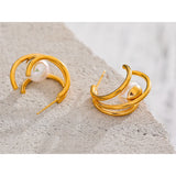 Shell Pearl Hoop Earrings Geometric Texture Golden Jewelry for Women