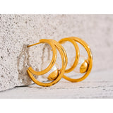 Shell Pearl Hoop Earrings Geometric Texture Golden Jewelry for Women