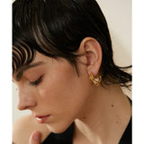 Shell Pearl Hoop Earrings Geometric Texture Golden Jewelry for Women