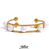 Shell Pearl Metal Hollow Stainless Steel Open Cuff Bracelet