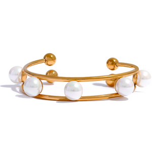 Shell Pearl Metal Hollow Stainless Steel Open Cuff Bracelet