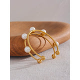 Shell Pearl Metal Hollow Stainless Steel Open Cuff Bracelet