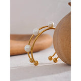 Shell Pearl Metal Hollow Stainless Steel Open Cuff Bracelet