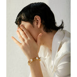 Shell Pearl Metal Hollow Stainless Steel Open Cuff Bracelet