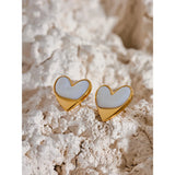Heart Love Stud Earrings Stainless Steel Natural Shell Charm Jewelry