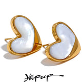 Heart Love Stud Earrings Stainless Steel Natural Shell Charm Jewelry