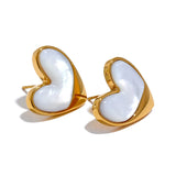 Heart Love Stud Earrings Stainless Steel Natural Shell Charm Jewelry