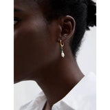 Stainless Steel Natural Stone Freshwater Pearl Bead Drop Hoop Earrings