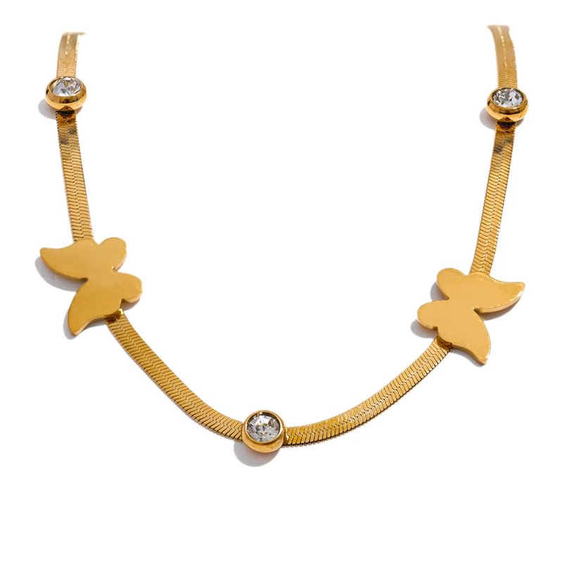 Stainless Steel Butterfly CZ Collarbone Chain Necklace