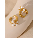 Natural Pearls Stainless Steel Waterproof Huggie Hoop Earrings