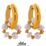 Natural Pearls Stainless Steel Waterproof Huggie Hoop Earrings